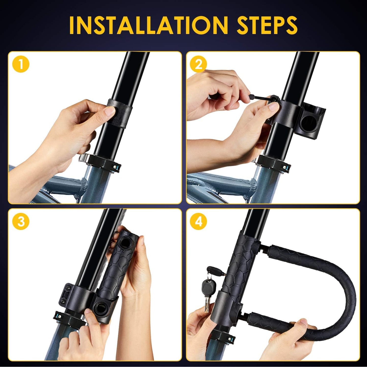 Bike Lock: Heavy Duty Anti Theft Bike U Lock with Security Steel Cable, Keys & Sturdy Mounting Bracket for Road, Mountain, Electric & Folding Bike,Large
