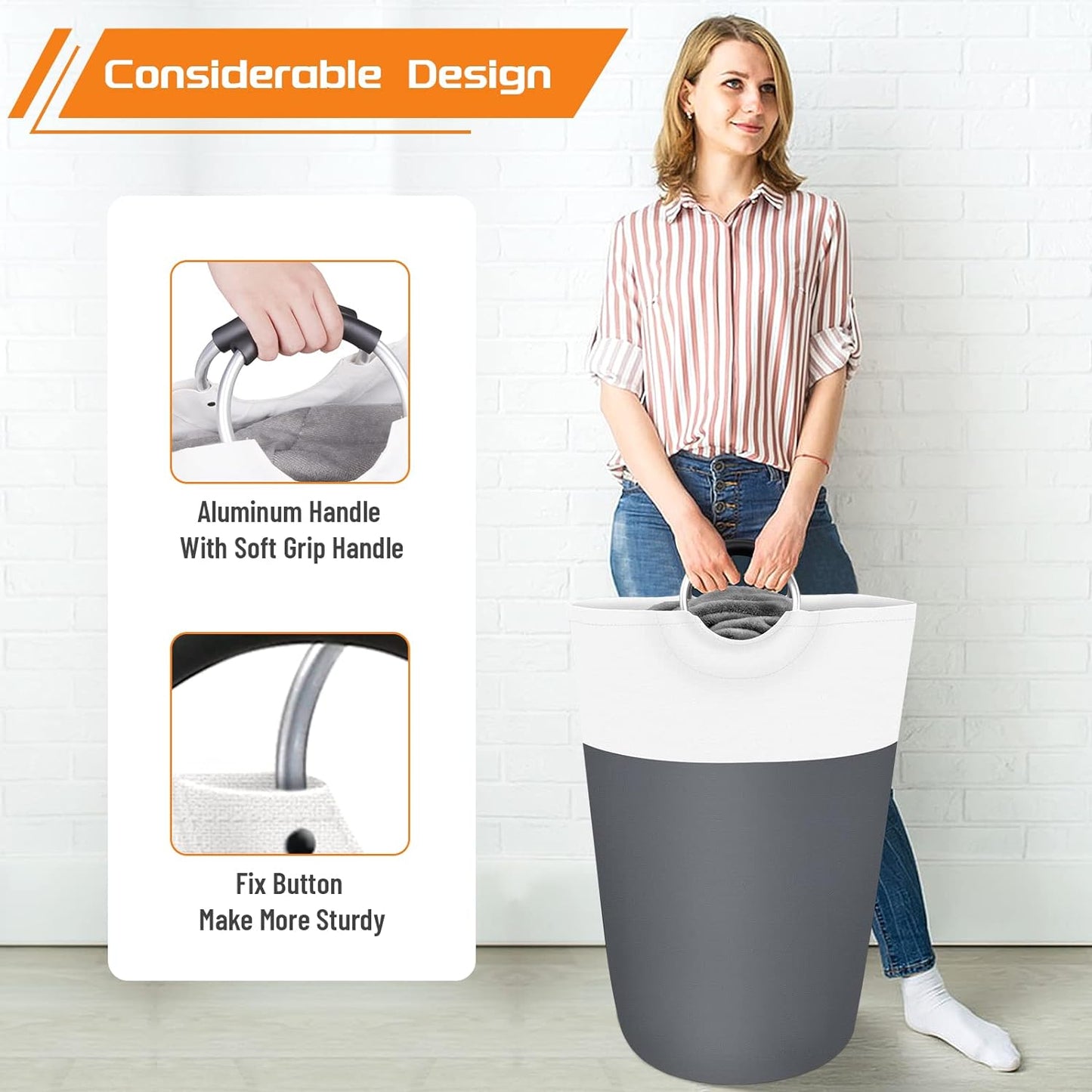 Large Laundry Basket Collapsible Tall With Handles Waterproof Travel Bathroom Essentials Storage For Dorm, Family (Grey),90L