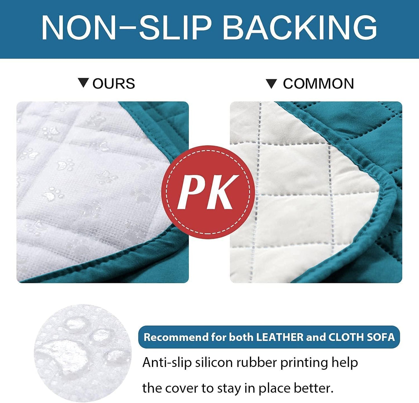 100% Waterproof ,Non-Slip Reclining Cover for Recliner Chair Washable Chair Cover Furniture Protector with Elastic Straps for pet ,kid ,Dark Teal