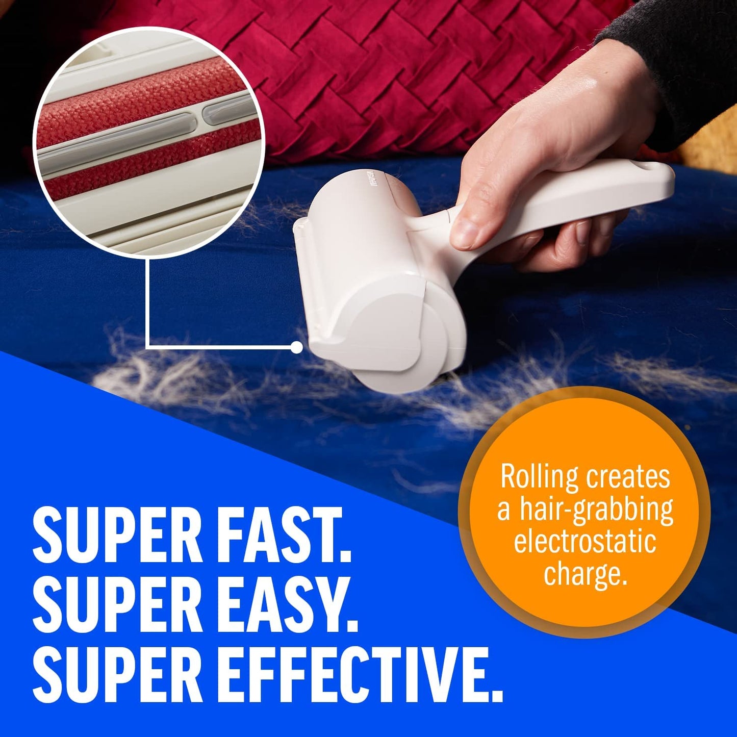Reusable Cat and Dog Hair Collector for Furniture, Couch, Carpet, Car Seats or Bedding - Portable, Multi-Surface Lint Roller and Fur Removal Tool