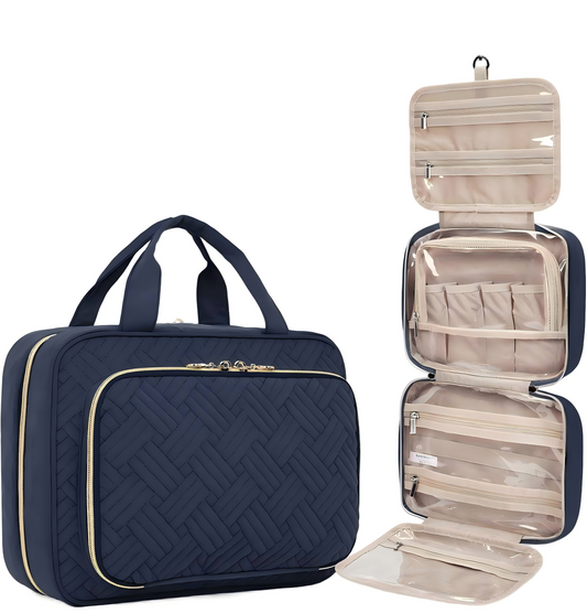 Toiletry Bag Hanging Travel Makeup Organizer, Transparent Cosmetic Bag Makeup Bag for Full Sized Toiletries,Navy