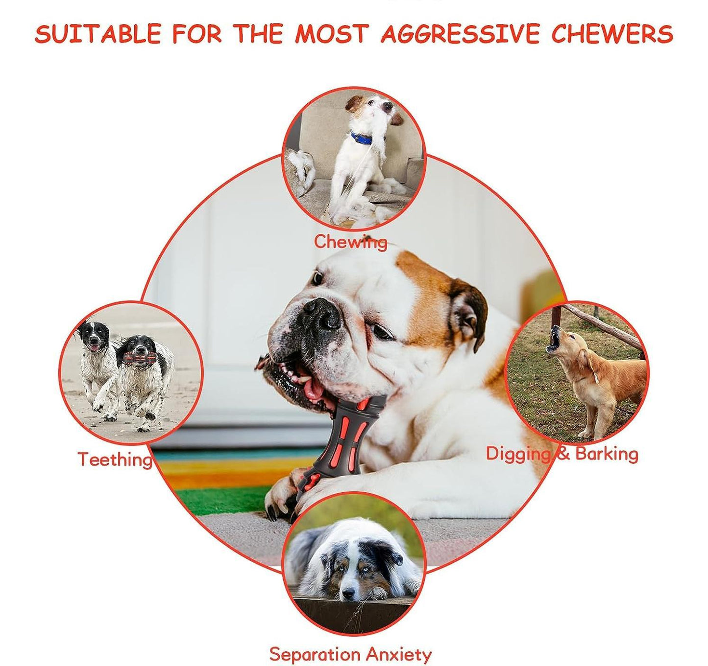 Dog Squeaky Toys, Chew Toys for Aggressive Chewers, Rubber Dog Toy, Durable Squeaky Dog Toys for Large Medium Small Dogs,Red&Black