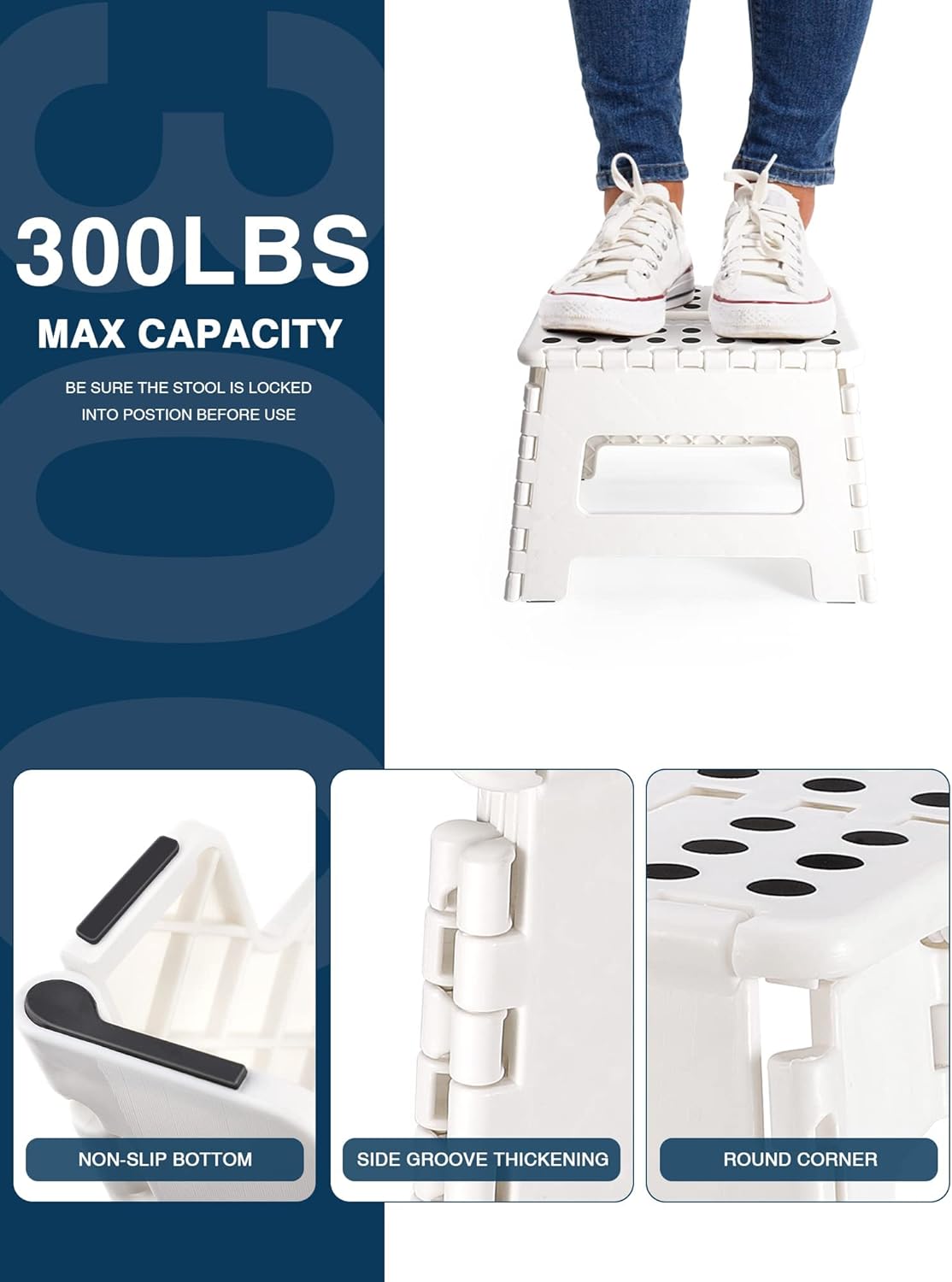 Lightweight, Durable, Foldable Step Stool With Handle, Suitable for Adults& Children, for Kitchens, Bathrooms, Outdoor (White)