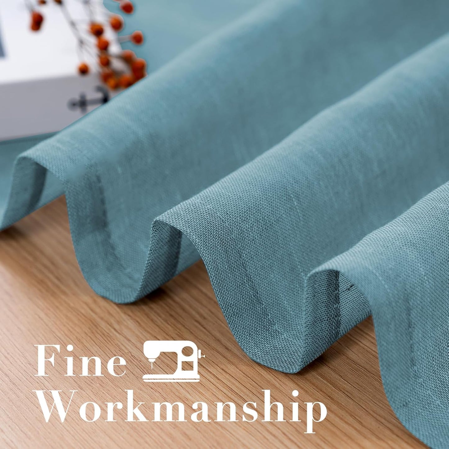 Natural Linen Sheer Curtains 2 Panels, Rod Pocket Semitransparent Semi-Sheer Soft Comfort Privacy Drapes,Stone Blue