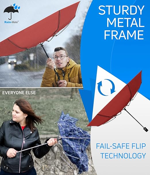 Windproof Compact Umbrellas for Rain - Strong Design & Auto Open & Close - Portable Folding Travel  -All-weather-Light & Portable for Women & Men,Burgundy