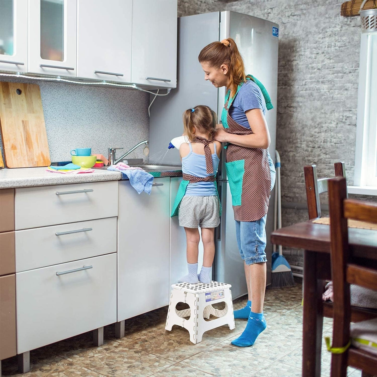 Lightweight, Durable, Foldable Step Stool With Handle, Suitable for Adults& Children, for Kitchens, Bathrooms, Outdoor (White)