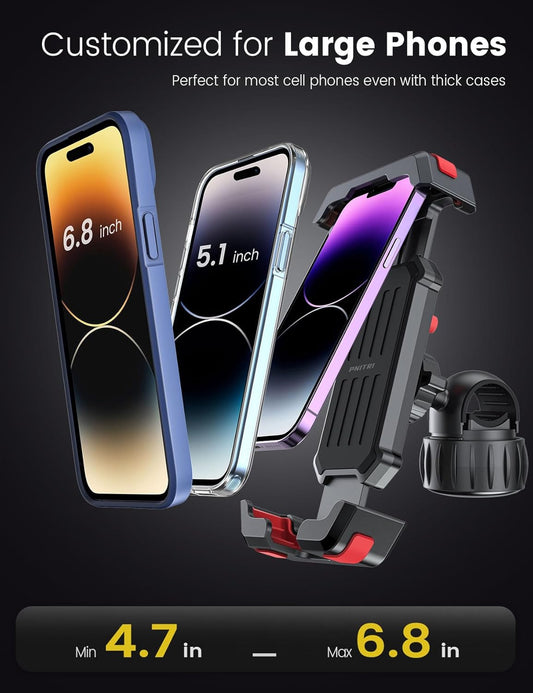 New Upgraded Bike Phone Holder Handlebar - Quick Install, Motorcycle Phone Mount, Bicycle Phone Holder fit Large Phone Case for iPhone Samsung,Black
