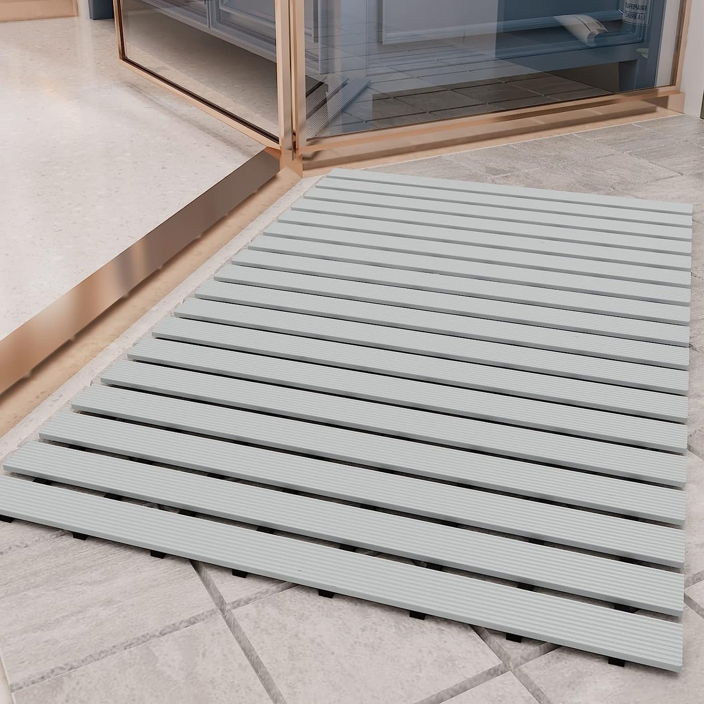 Shower-Mat Non Slip, Heavy Duty Bathtub-Mat Curlable Quick Drain Sturdy Bath Tub Mat Without Suction Cups for Indoor Outdoor Use, Grey