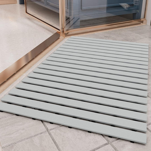Shower-Mat Non Slip, Heavy Duty Bathtub-Mat Curlable Quick Drain Sturdy Bath Tub Mat Without Suction Cups for Indoor Outdoor Use, Grey