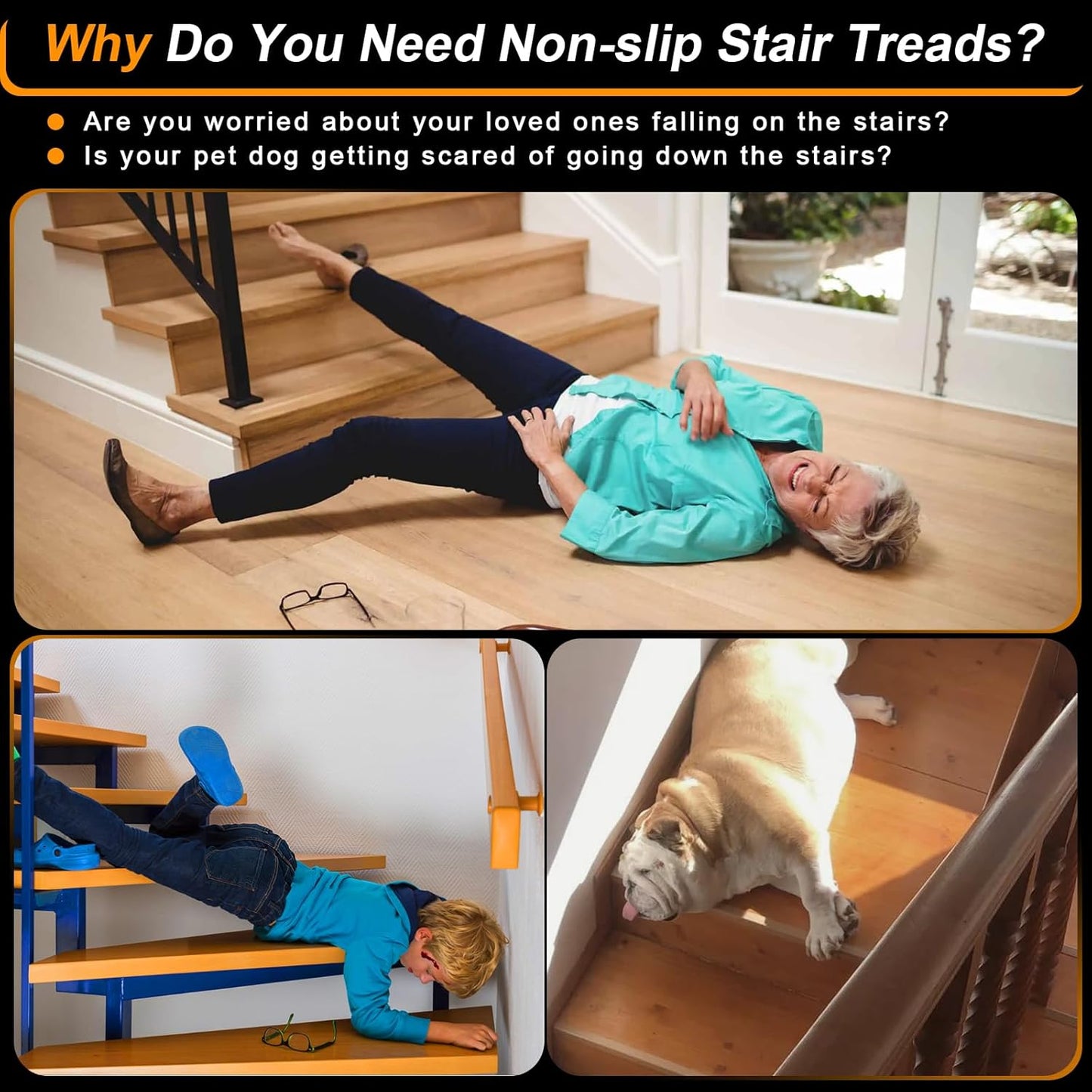 Clear Non-Slip Treads for Wooden Steps Indoor Pre-Cut Anti-Slip Strips, Grip Tape Transparent Grips for Wood Stairs, Dogs, Kids and Pets, Waterproof
