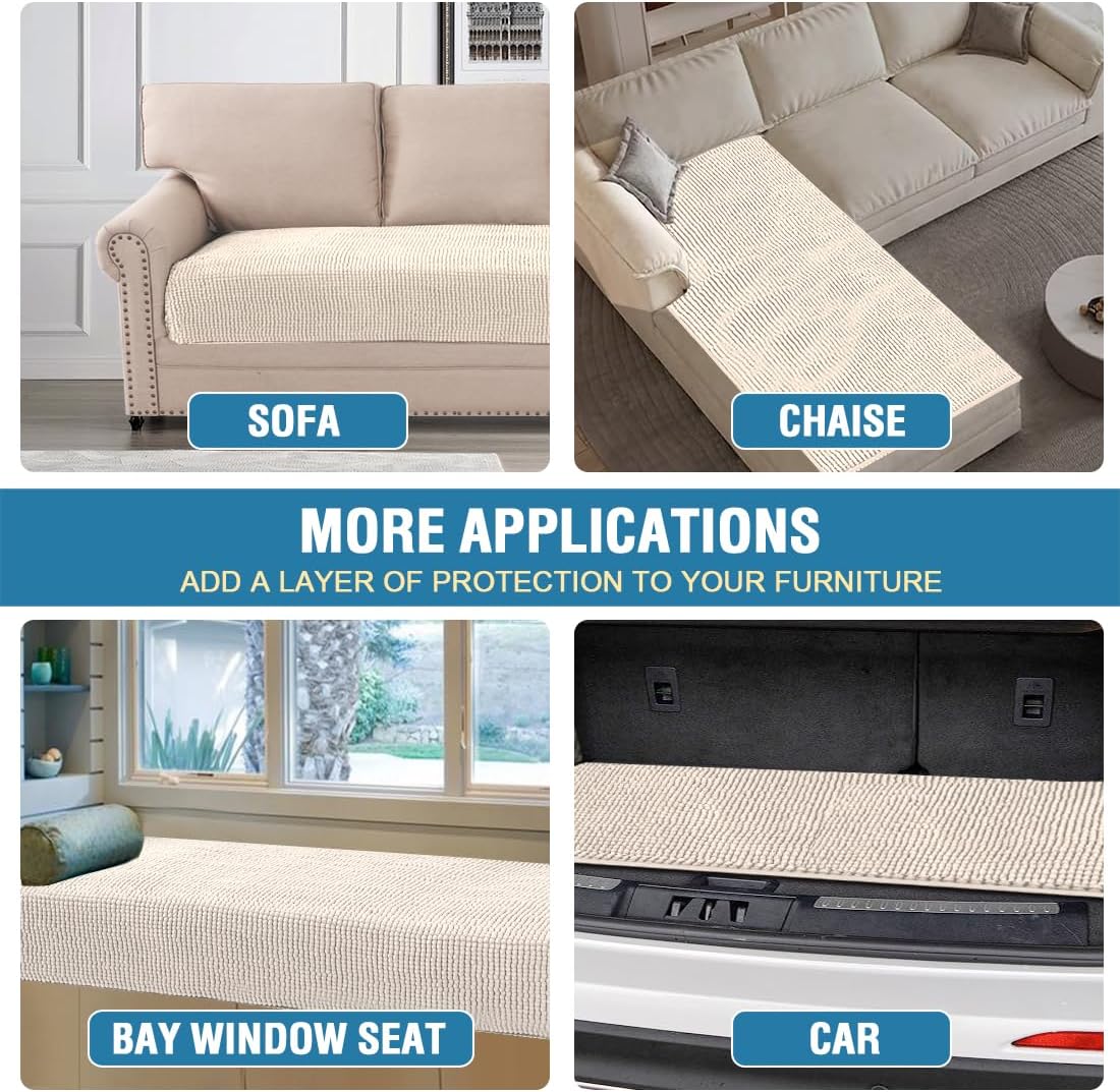 Plush Chenille Dog Bed Cover Thick Soft Sofa Cover for Cushion Couch Anti Slip Couch Cover Water Resistant Furniture Protector for Dog, Pet, Cat,Ivory