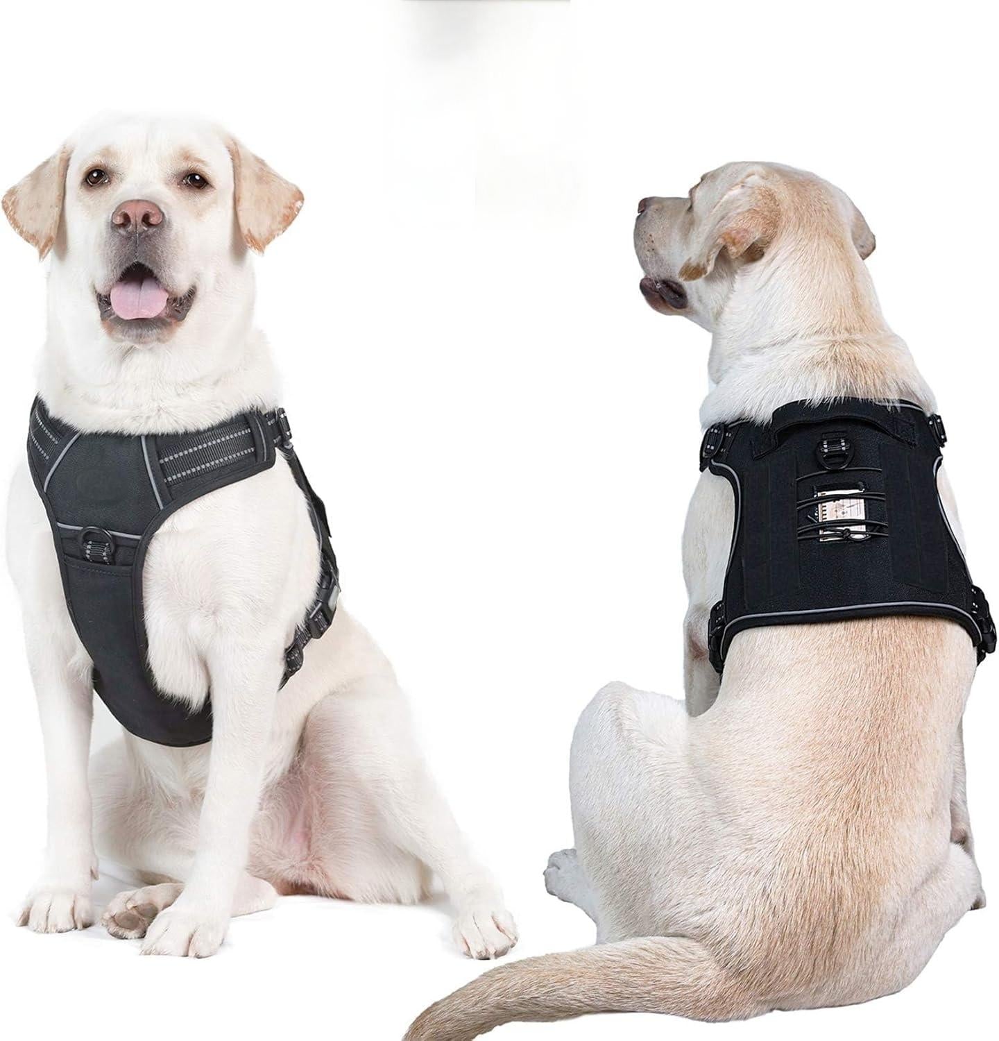   Tactical Dog Harness for Large, Heavy Duty Pet Harness with Handle, No-Pull Service Vest , Adjustable for Training Hunting Walking,Black