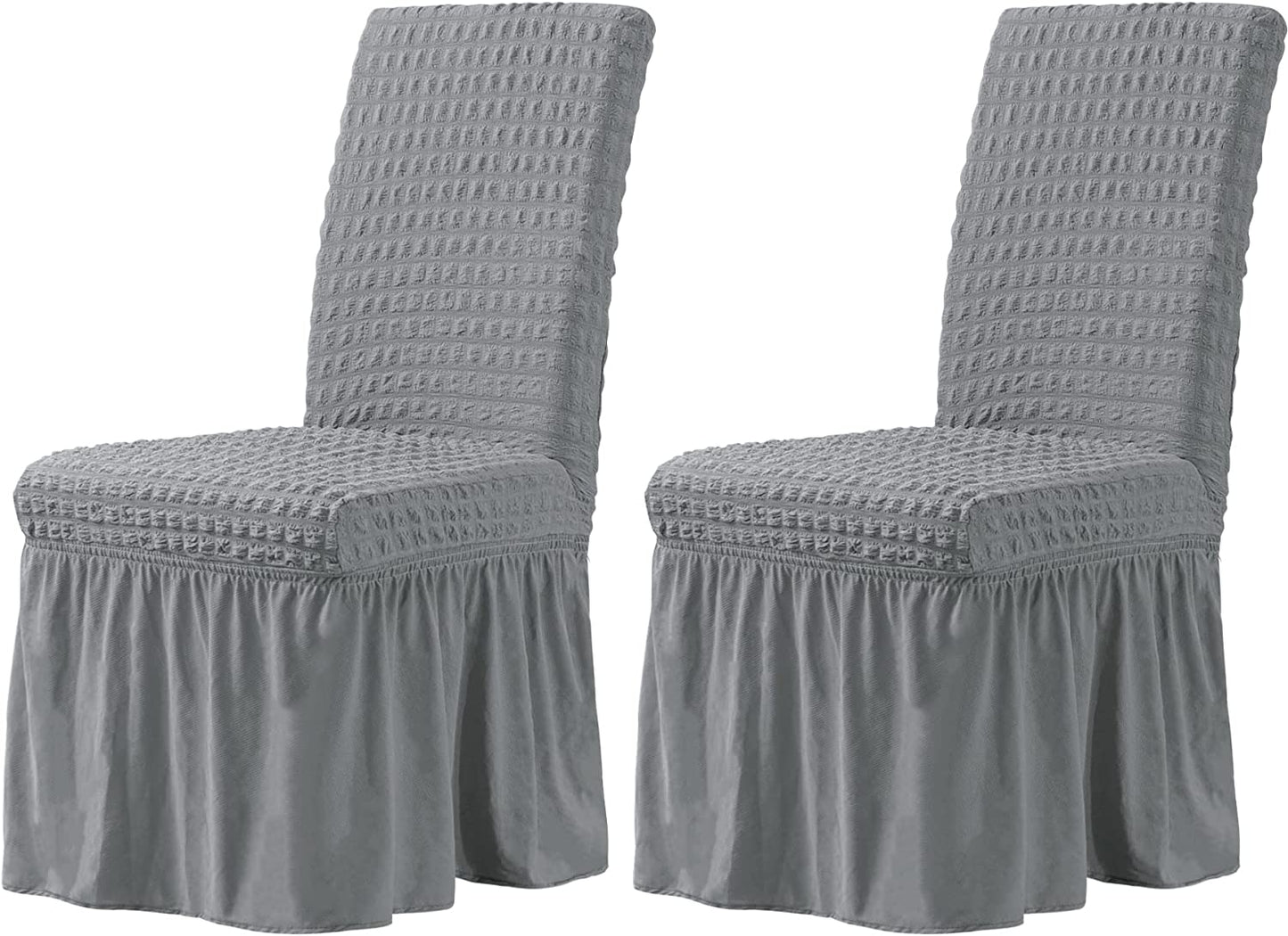 Stretchy Dining Room Chair Covers with Long Skirt, Suitable for families, parties, dirt resistant ,Set of 2/4/6/8 PCS,Dove