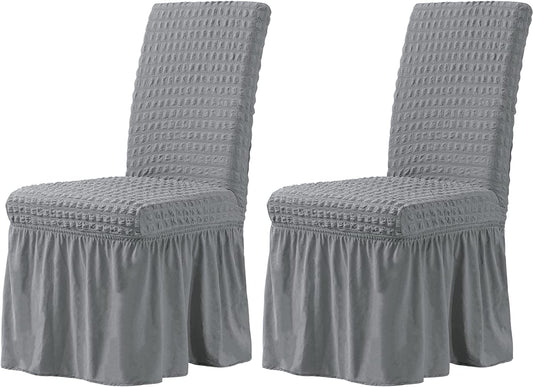Stretchy Dining Room Chair Covers with Long Skirt, Suitable for families, parties, dirt resistant ,Set of 2/4/6/8 PCS,Dove