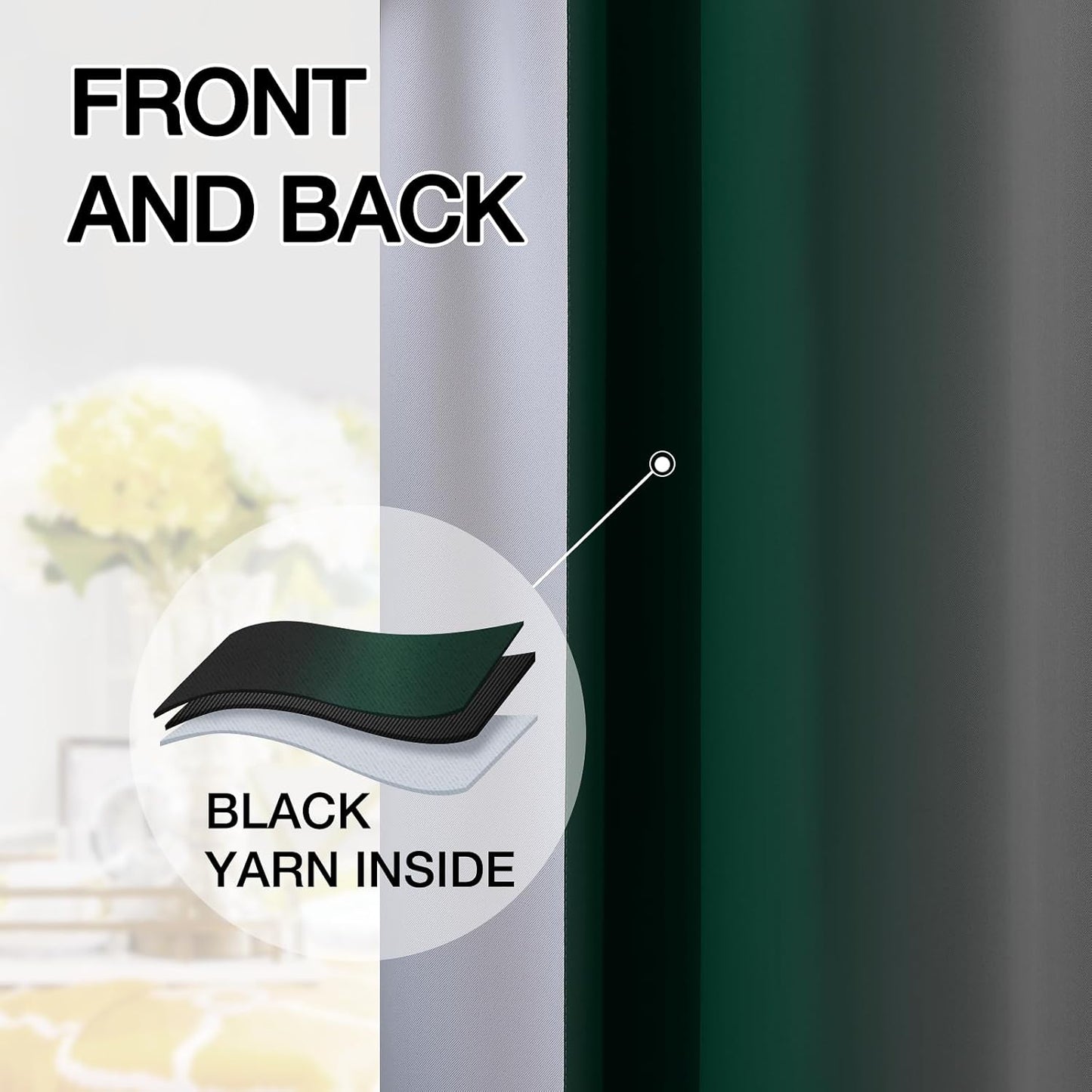 Ombre Room Darkening Curtains for Bedroom, Light Blocking Thermal Insulated Grommet Window Curtain/Drapes for Living Room,2 Panels,Green&Black