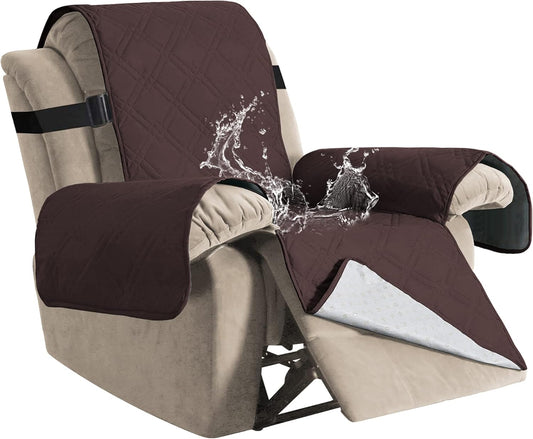 100% Waterproof ,Non-Slip Reclining Cover for Recliner Chair Washable Chair Cover Furniture Protector with Elastic Straps for pet ,kid ,Brown
