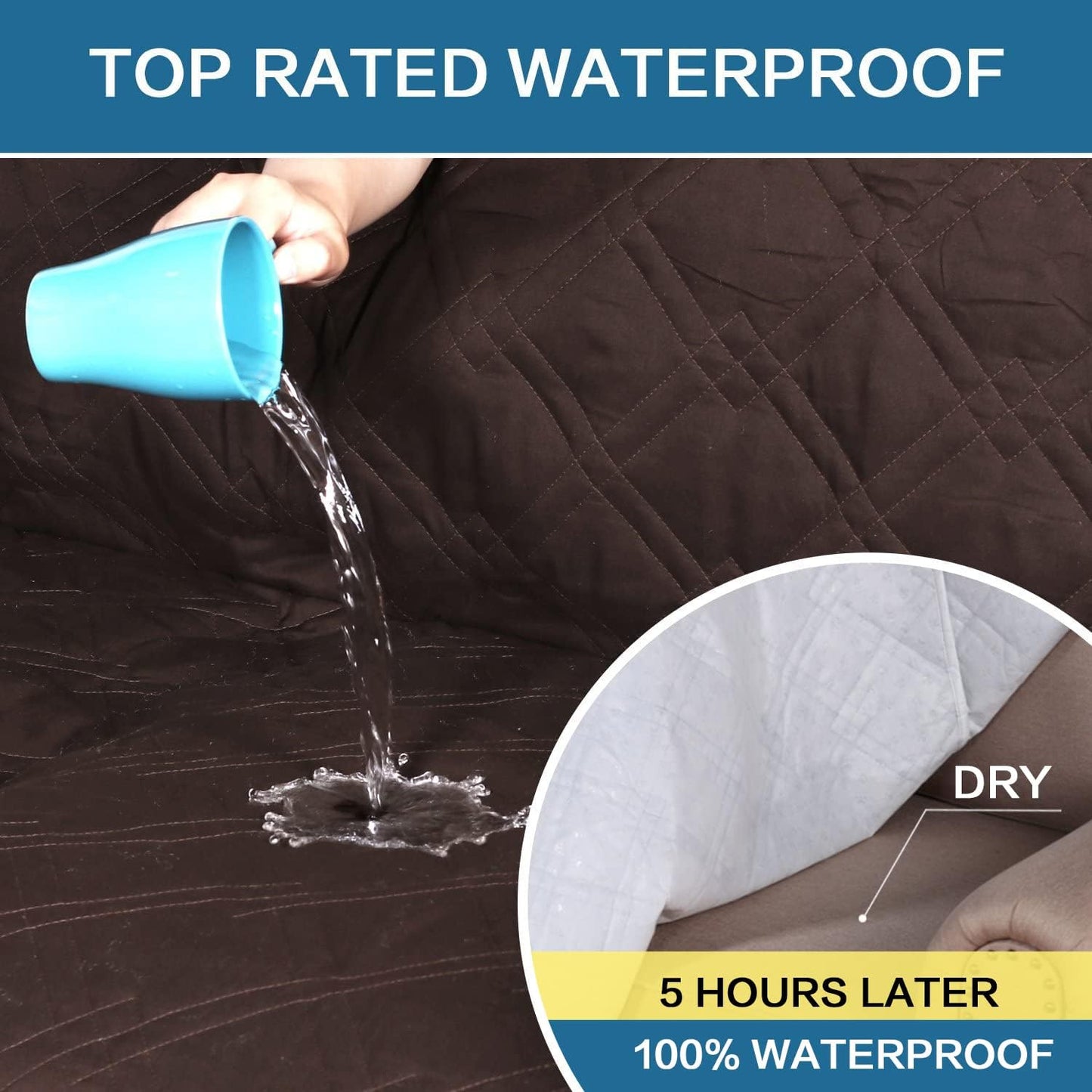 100% Waterproof ,Non-Slip Reclining Cover for Recliner Chair Washable Chair Cover Furniture Protector with Elastic Straps for pet ,kid ,Brown
