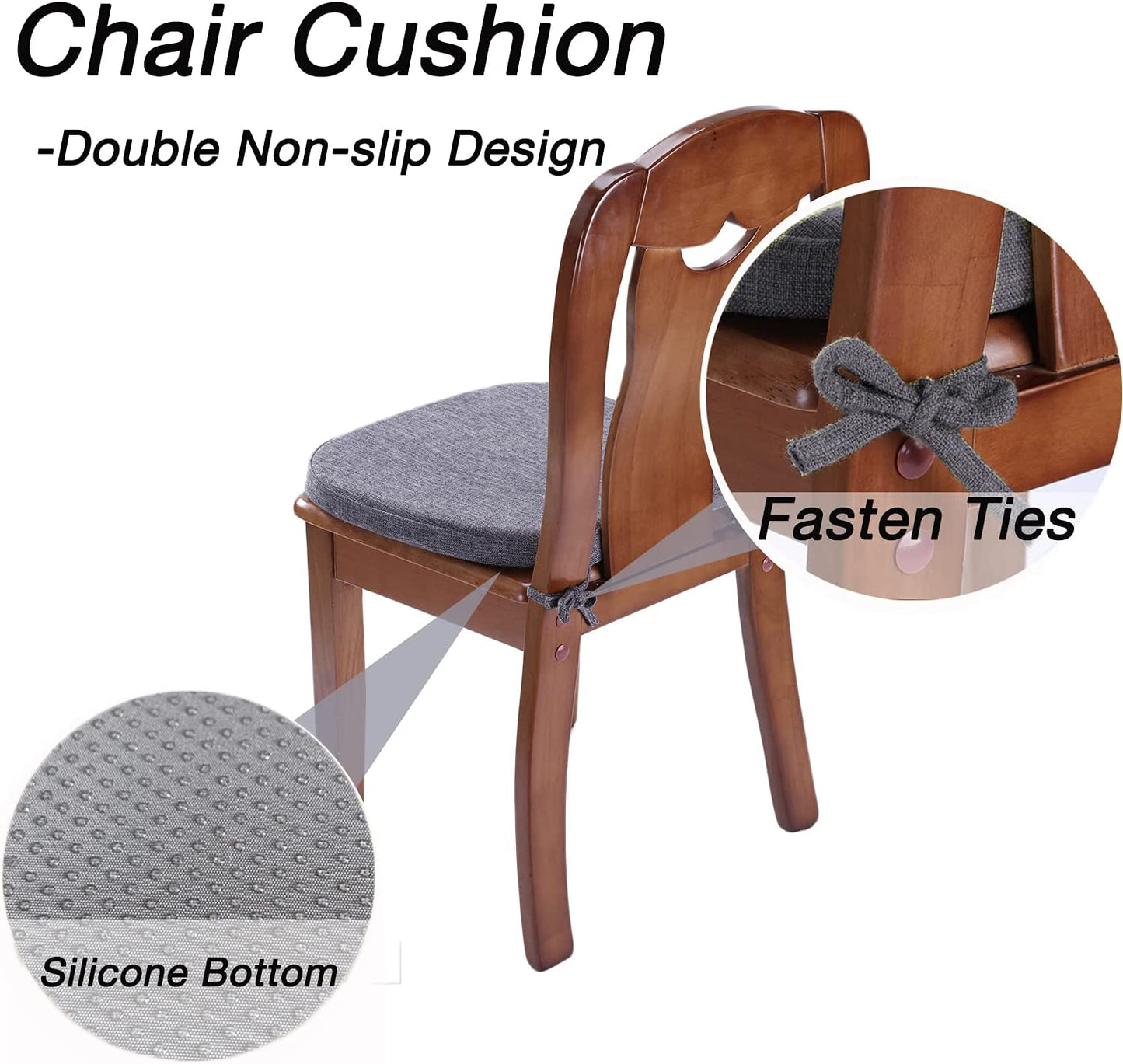 Chair Cushion with Ties for Dining Chairs (1/4/6/8, Charcoal Grey)