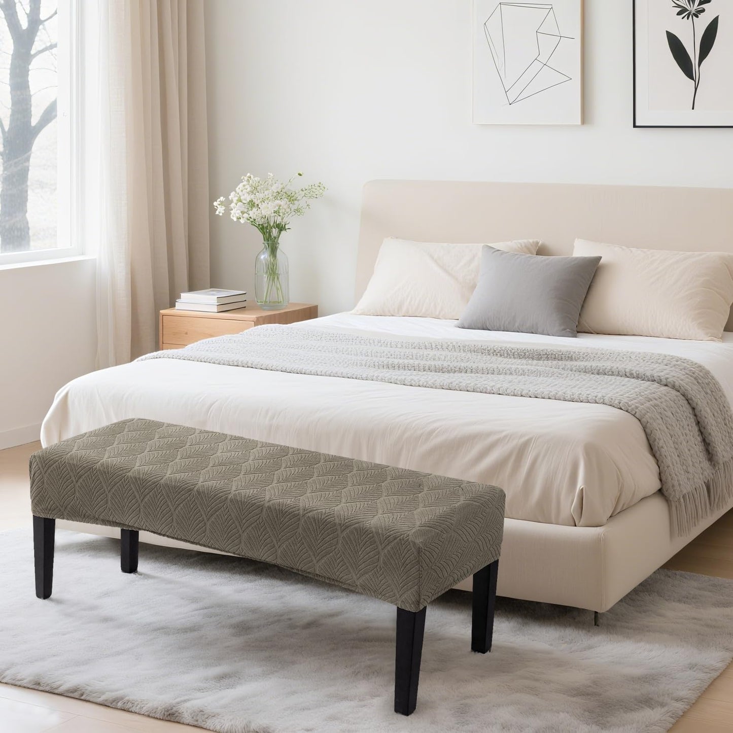 Dining Bench Cover Waterproof, Washable Long Bench Covers Slipcover, Stretch Rectangle Bench Seat Covers for Living Rooms, Bedroom, Kitchen, Piano Bench Cover, Taupe