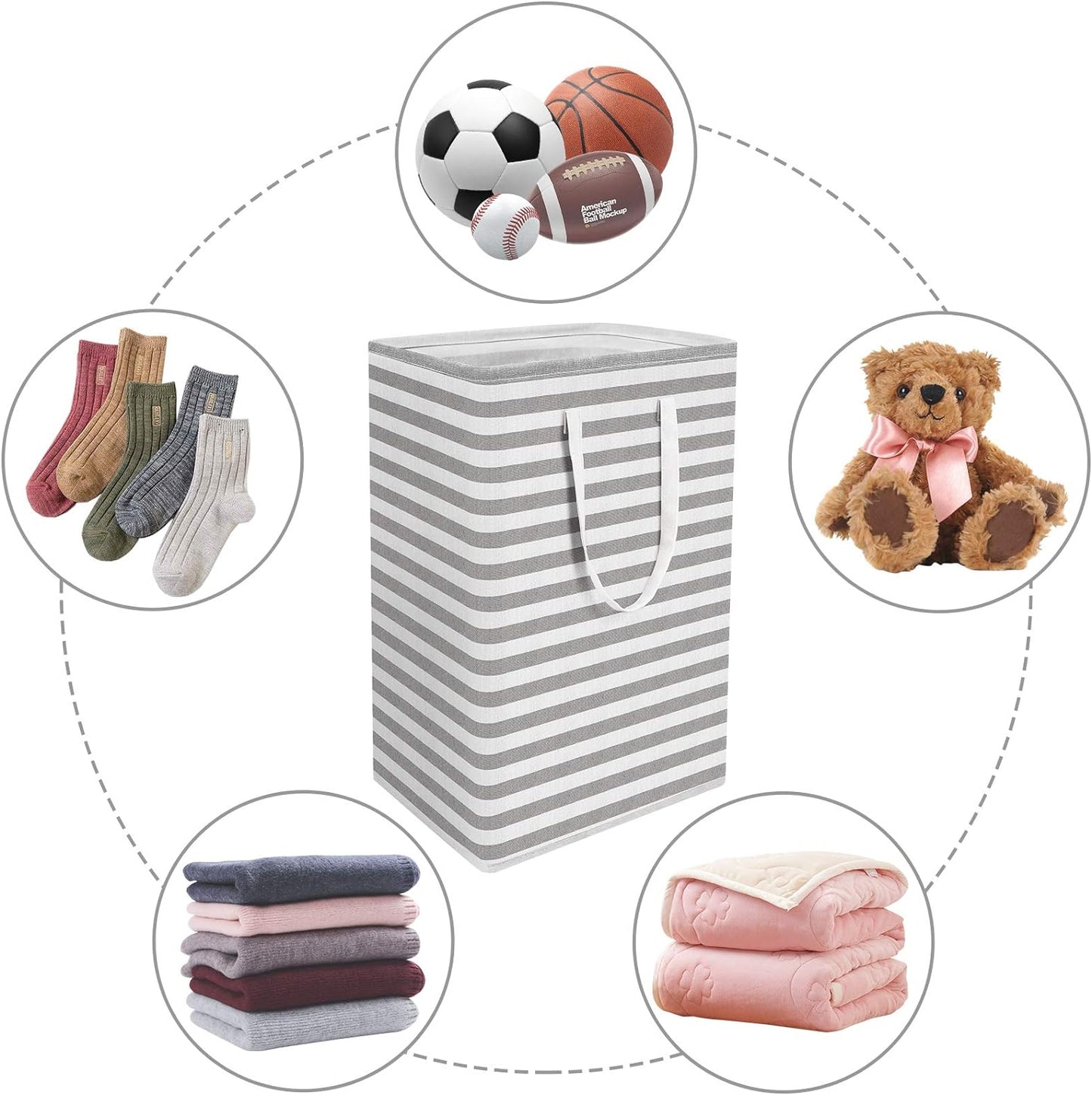 2-Pack Large Laundry Basket, Waterproof, Freestanding Laundry Hamper, Collapsible Tall Clothes Hamper with Extended Handles for Clothes Toys (Stripe)