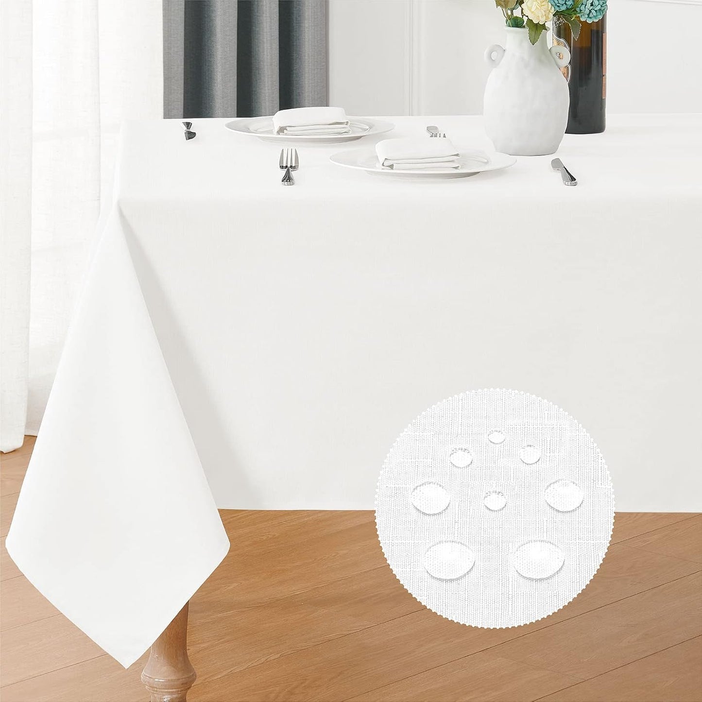 Tablecloths, Waterproof Table Cloth, Linens Wrinkle Free Anti-Fading, Rustic Table Cover Decoration for Kitchen Dinning Christmas,White