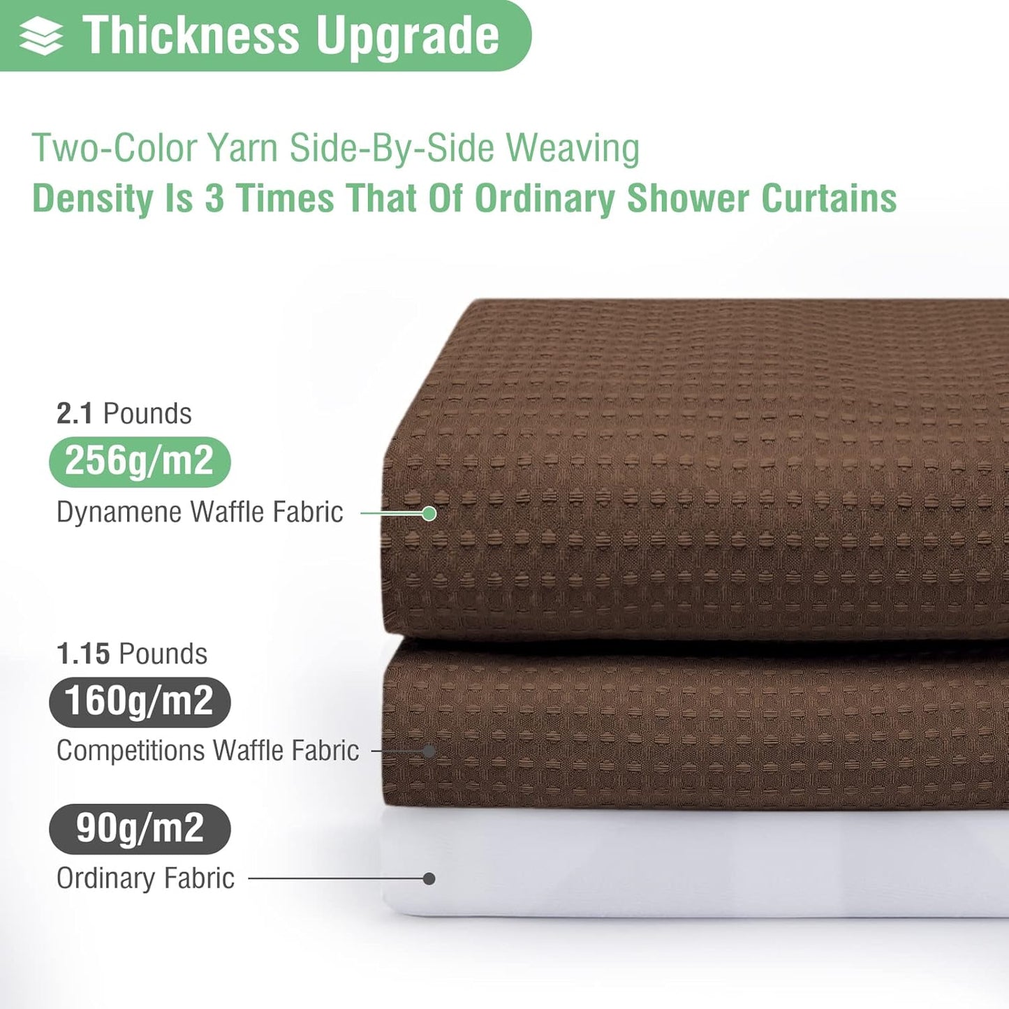 Fabric Shower Curtain - Waffle Weave Weighted Thick Cloth Shower Curtains for Bathroom, Hotel Spa Luxury Bath Curtain Set with 10 Hooks,Brown