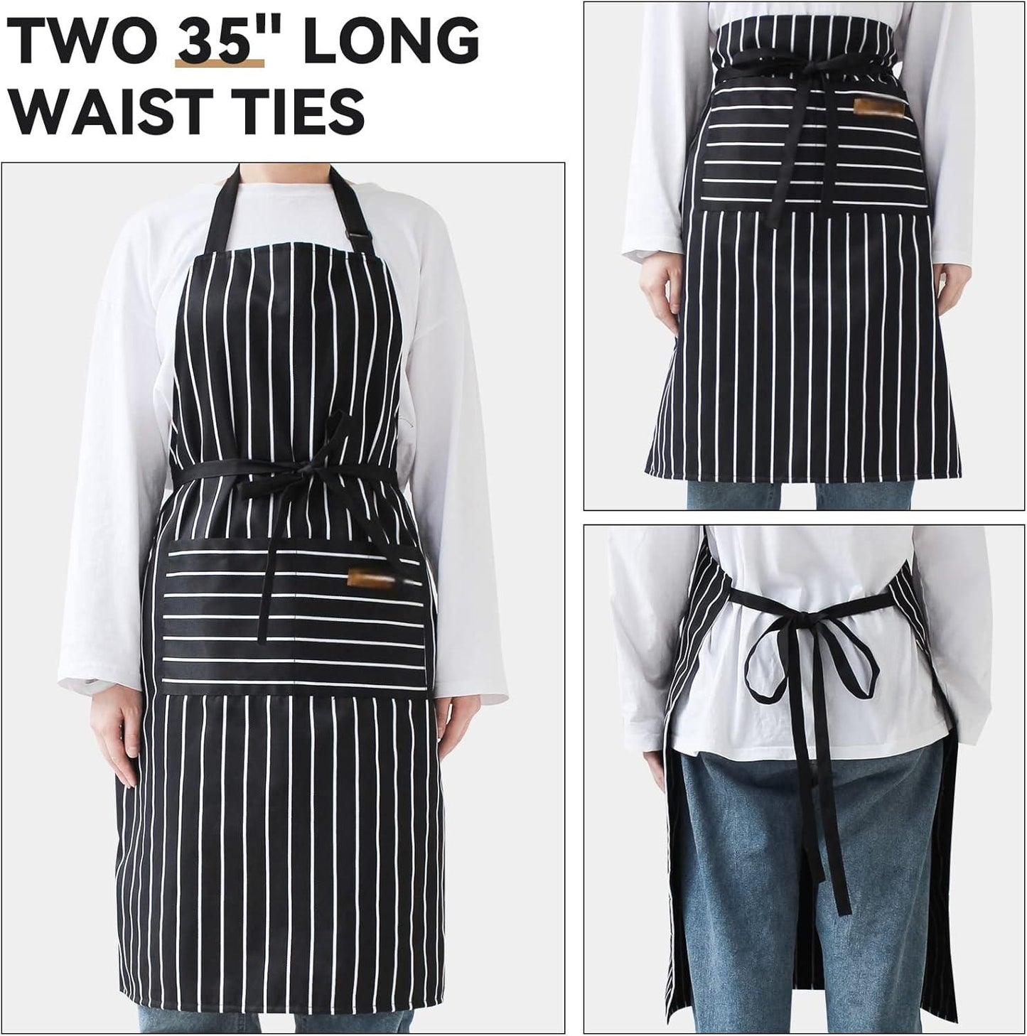 2 Pack Kitchen Cooking Aprons, Adjustable Bib Soft Chef Apron with 2 Pockets for Men Women(Black/Black)
