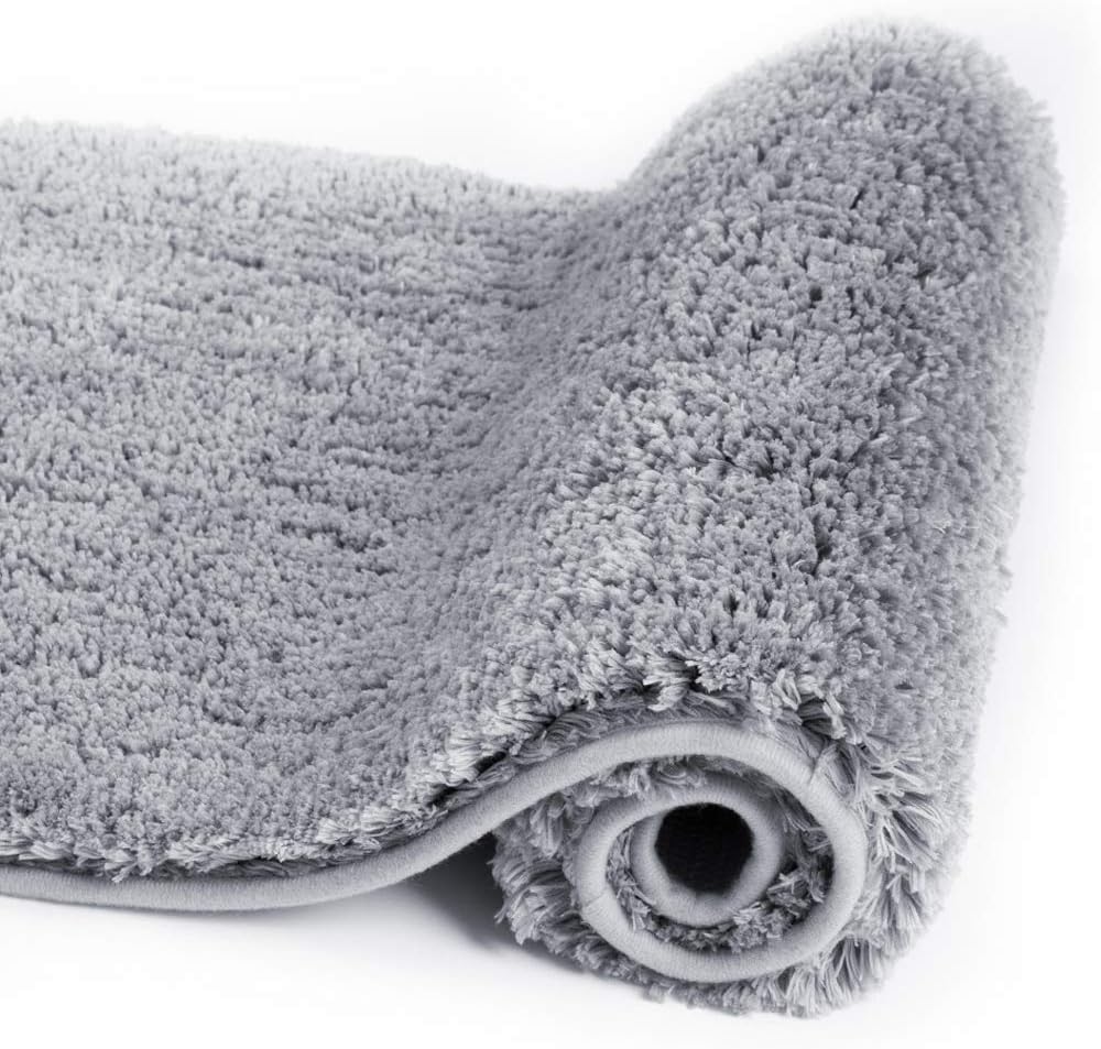 Bath Rug for Bathroom Non Slip Bathroom Mat Water Absorbent Soft Microfiber Shaggy Bathroom Rug Machine Washable Bath Mat,Grey