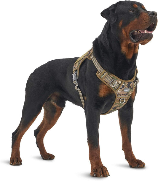  Tactical Dog Harness for Large, Heavy Duty Pet Harness with Handle, No-Pull Service Vest , Adjustable for Training Hunting Walking,Jungle Camo