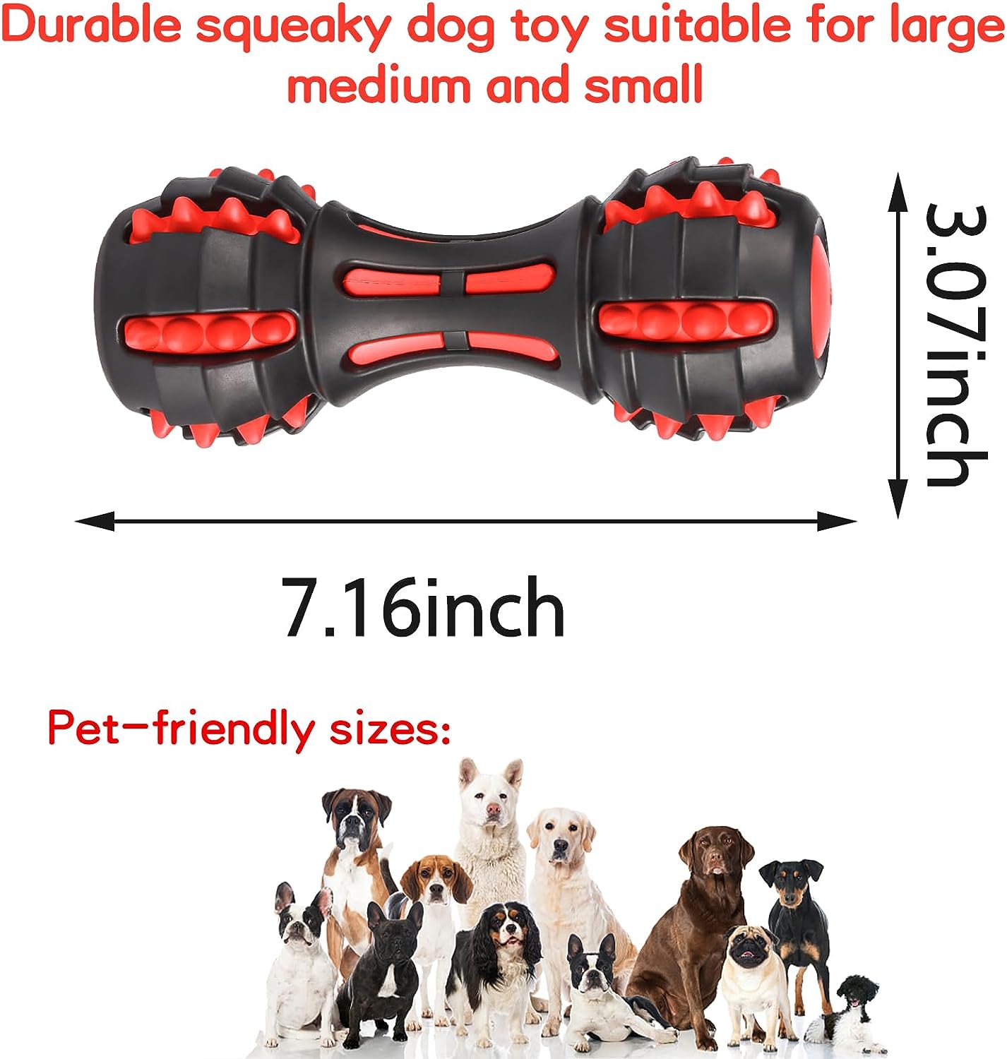 Dog Squeaky Toys, Chew Toys for Aggressive Chewers, Rubber Dog Toy, Durable Squeaky Dog Toys for Large Medium Small Dogs,Red&Black