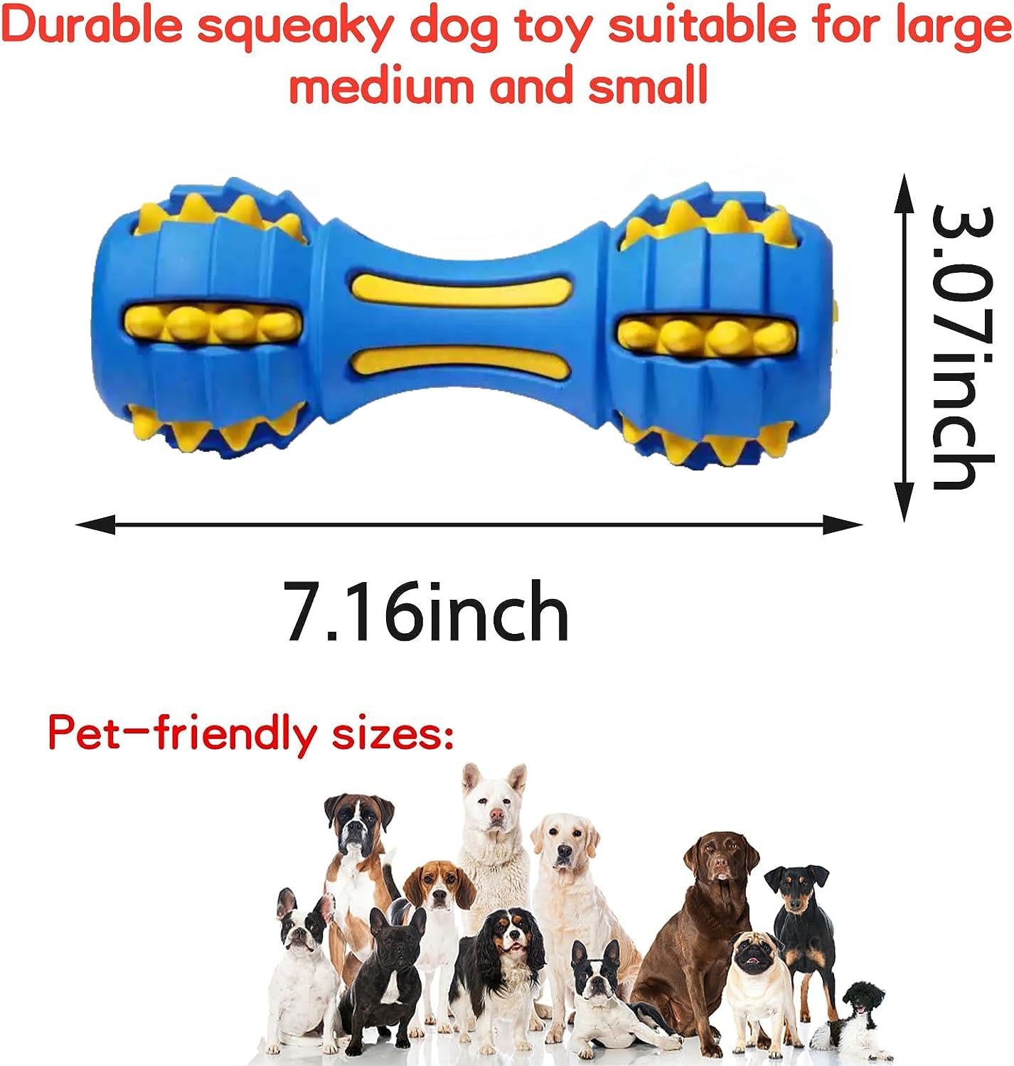 Dog Squeaky Toys, Chew Toys for Aggressive Chewers, Rubber Dog Toy, Durable Squeaky Dog Toys for Large Medium Small Dogs,Blue&Yellow