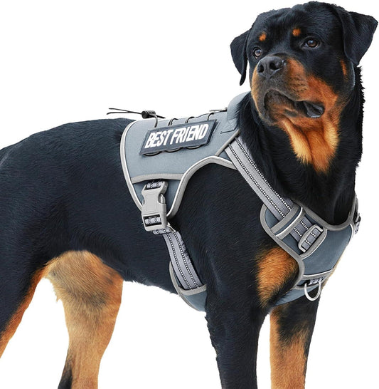  Tactical Dog Harness for Large, Heavy Duty Pet Harness with Handle, No-Pull Service Vest , Adjustable for Training Hunting Walking,Grey