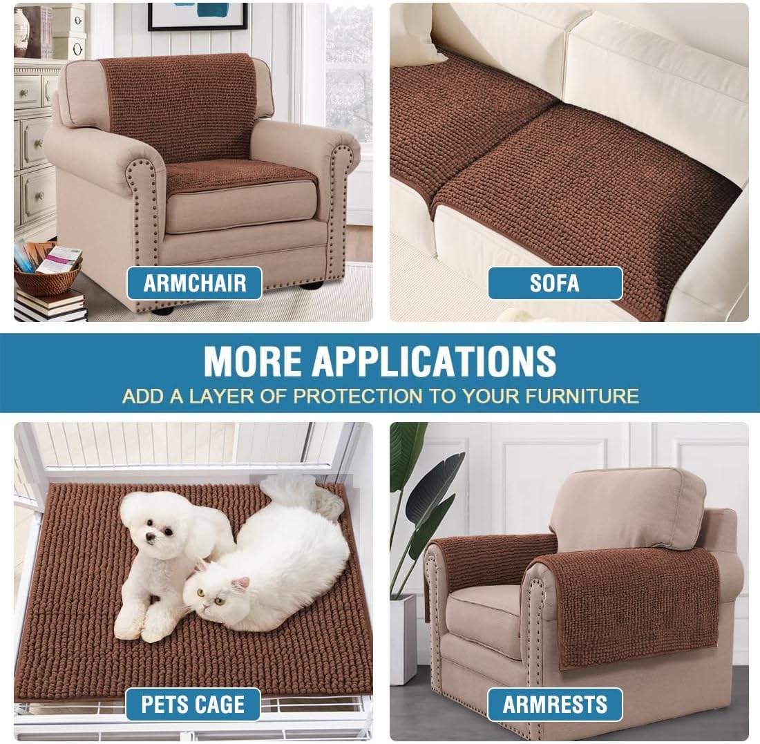 2 Packs Plush Chenille Couch Armrest Cover Thick and Soft Sofa Covers Water Resistant Furniture Protector Cover for Pets,Coffee