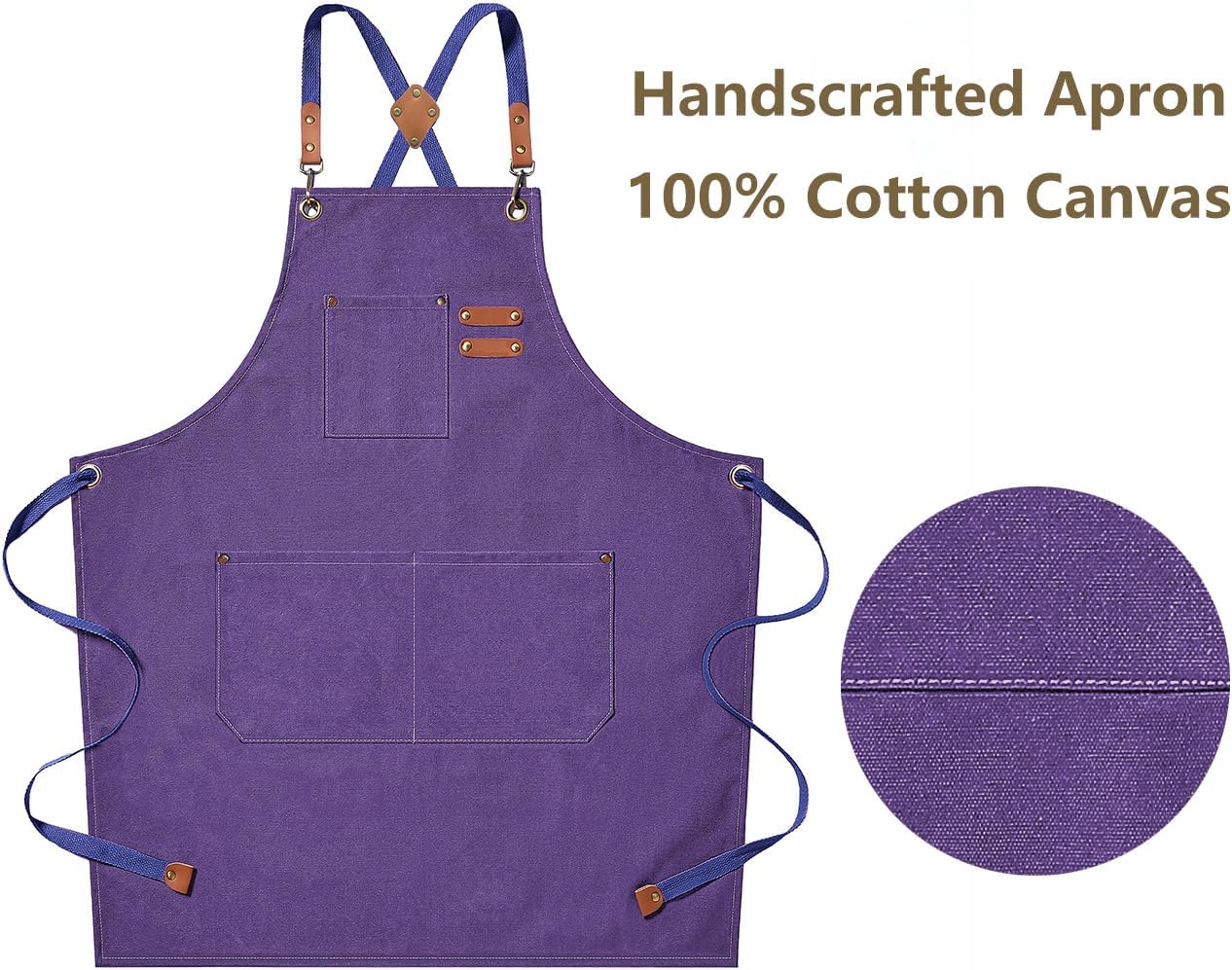 Chef Aprons for Men Women with Oversized Pockets,Cotton Canvas Cross Back Heavy Duty Work Apron,Purple