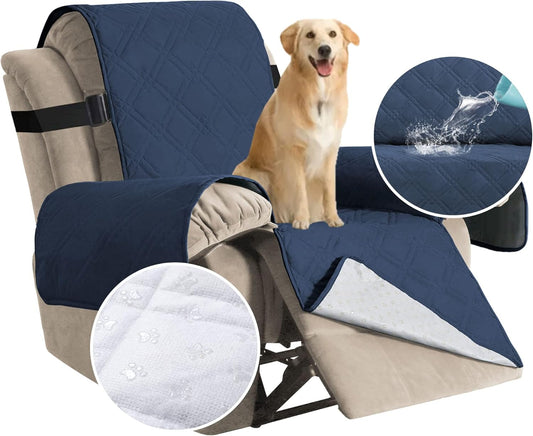 100% Waterproof ,Non-Slip Reclining Cover for Recliner Chair Washable Chair Cover Furniture Protector with Elastic Straps for pet ,kid ,Navy