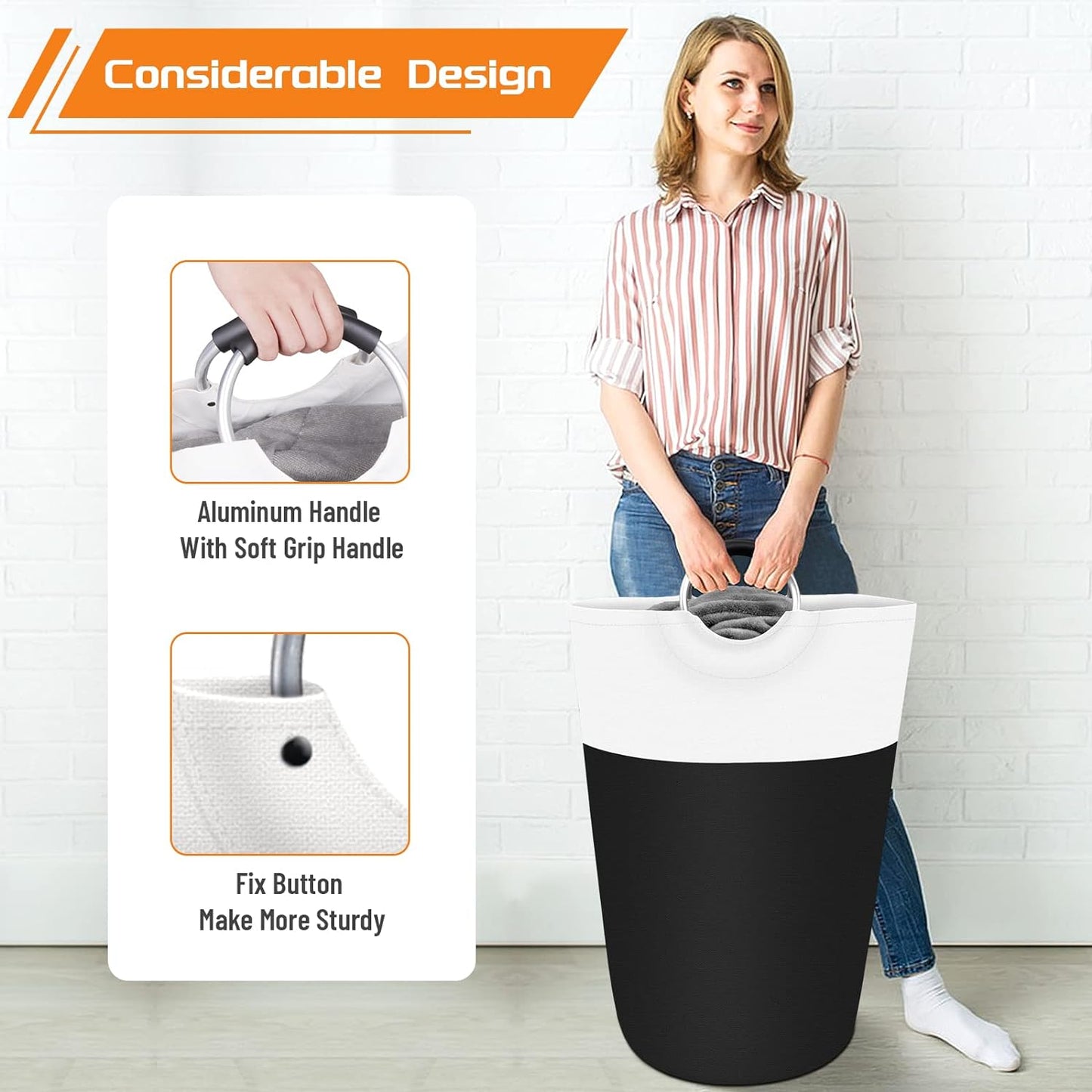 Large Laundry Basket Collapsible Tall With Handles Waterproof Travel Bathroom Essentials Storage For Dorm, Family (Black),90L