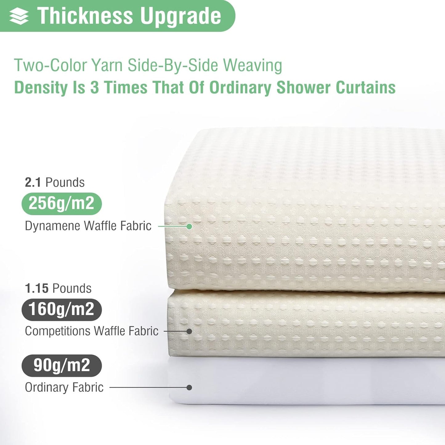 Fabric Shower Curtain - Waffle Weave Weighted Thick Cloth Shower Curtains for Bathroom, Hotel Spa Luxury Bath Curtain Set with 10 Hooks,Ivory