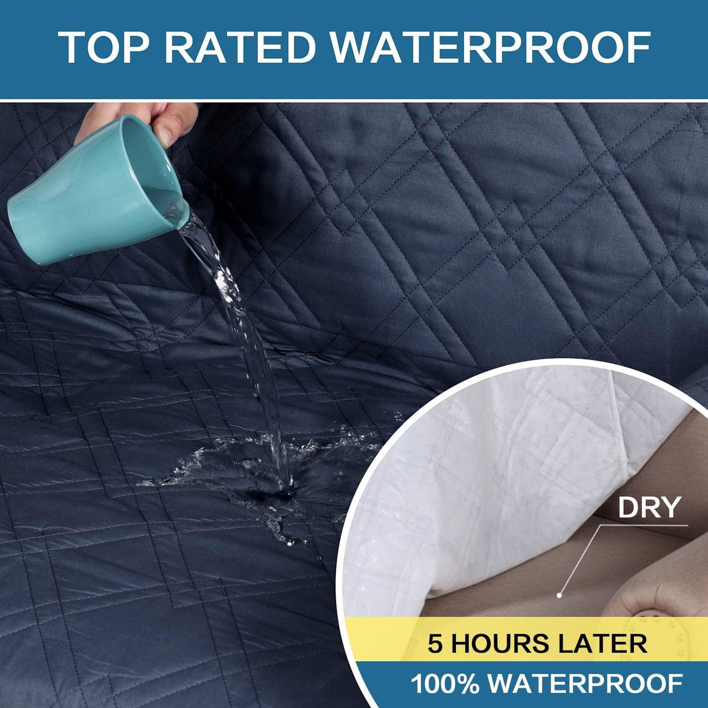 100% Waterproof ,Non-Slip Reclining Cover for Recliner Chair Washable Chair Cover Furniture Protector with Elastic Straps for pet ,kid ,Navy