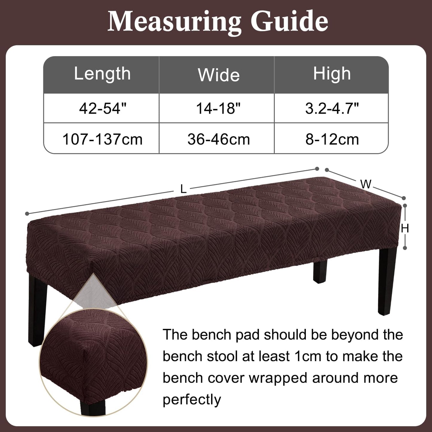Dining Bench Cover Waterproof, Washable Long Bench Covers Slipcover, Stretch Rectangle Bench Seat Covers for Living Rooms, Bedroom, Kitchen, Piano Bench Cover, Dark Coffee