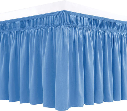 Wrap Around Bed Skirts 15" Drop, Aqua Adjustable Elastic Dust Ruffles Easy Fit Wrinkle & Fade Resistant Machine Washable ,Blue