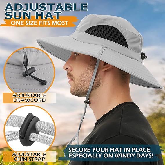 Unisex Sun Hat, Waterproof Wide Brim Bucket Hat Packable Boonie Hat for Fishing Hiking Gardening Safari Beach,Light Grey