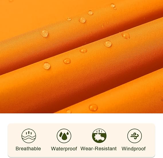 Unisex Rain Poncho Raincoat Hooded with Pockets&ZIpper ,Fashion,Beautiful, Durable, Lightweight,(Orange)