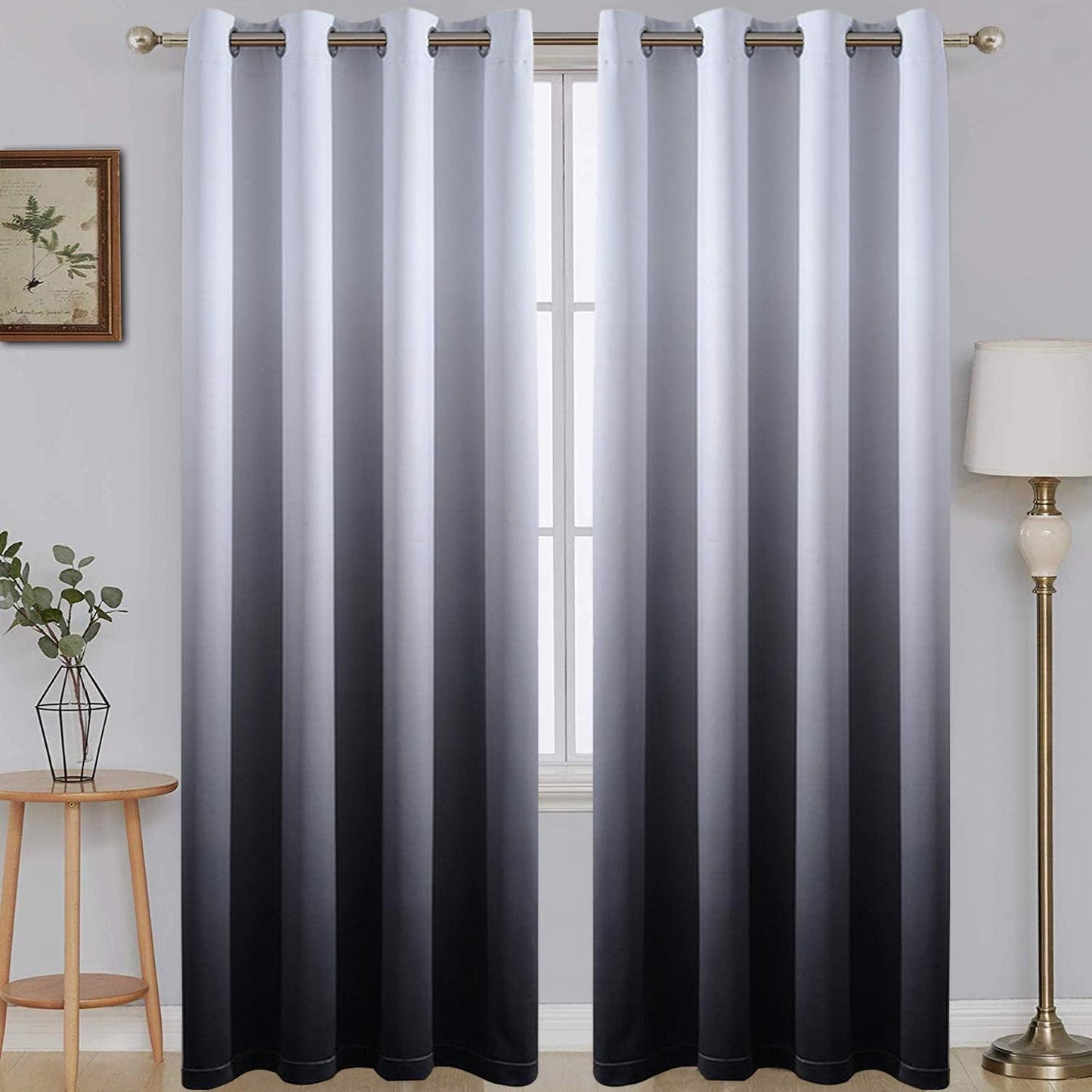 Ombre Room Darkening Curtains for Bedroom,  Light Blocking Thermal Insulated Grommet Window Curtain/Drapes for Living Room,2 Panels,White&Black