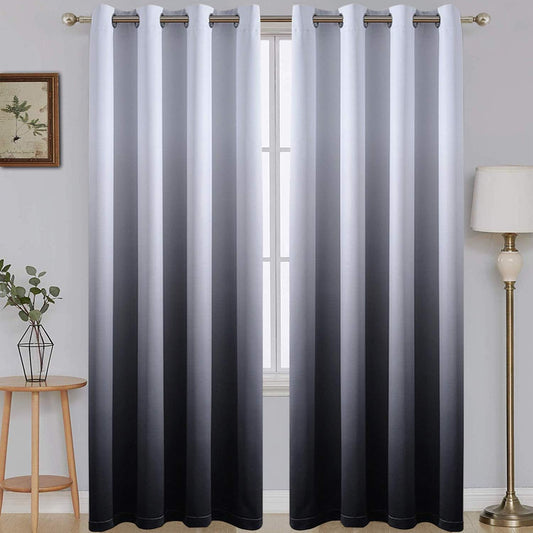 Ombre Room Darkening Curtains for Bedroom,  Light Blocking Thermal Insulated Grommet Window Curtain/Drapes for Living Room,2 Panels,White&Black