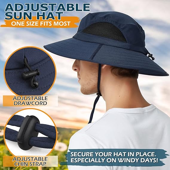 Unisex Sun Hat, Waterproof Wide Brim Bucket Hat Packable Boonie Hat for Fishing Hiking Gardening Safari Beach,Navy