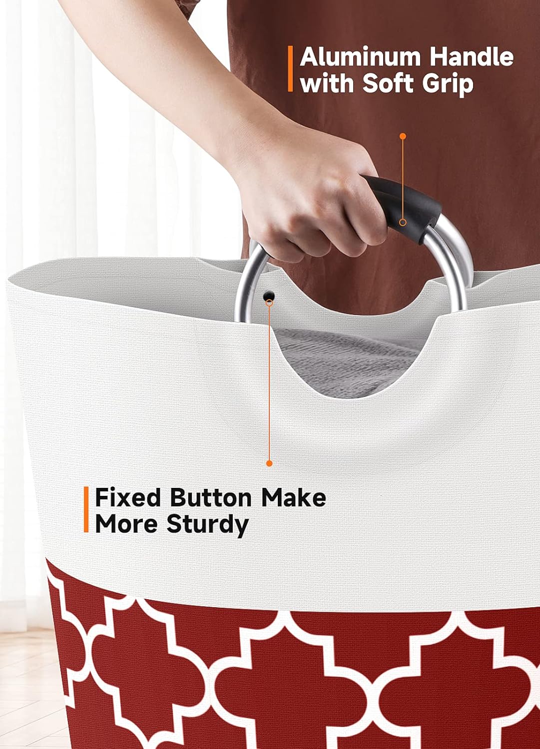 Large Laundry Basket Collapsible Tall With Handles Waterproof Travel Bathroom Essentials Storage For Dorm, Family (Red),82L