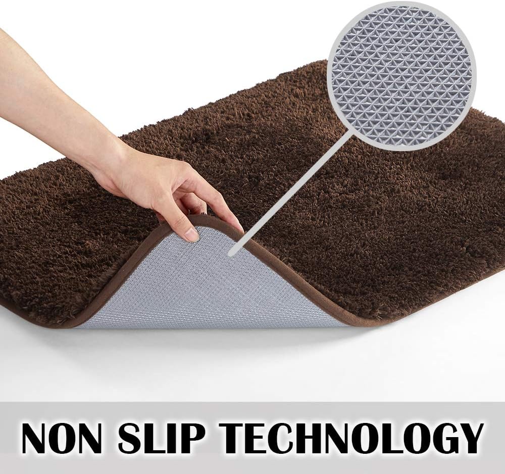 Bath Rug for Bathroom Non Slip Bathroom Mat Water Absorbent Soft Microfiber Shaggy Bathroom Rug Machine Washable Bath Mat,Brown