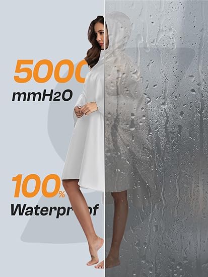 Unisex Rain Poncho Raincoat Hooded with Pockets&ZIpper ,Fashion,Beautiful, Durable, Lightweight,(White)
