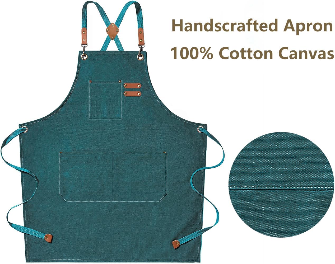 Chef Aprons for Men Women with Oversized Pockets,Cotton Canvas Cross Back Heavy Duty Work Apron,Teal