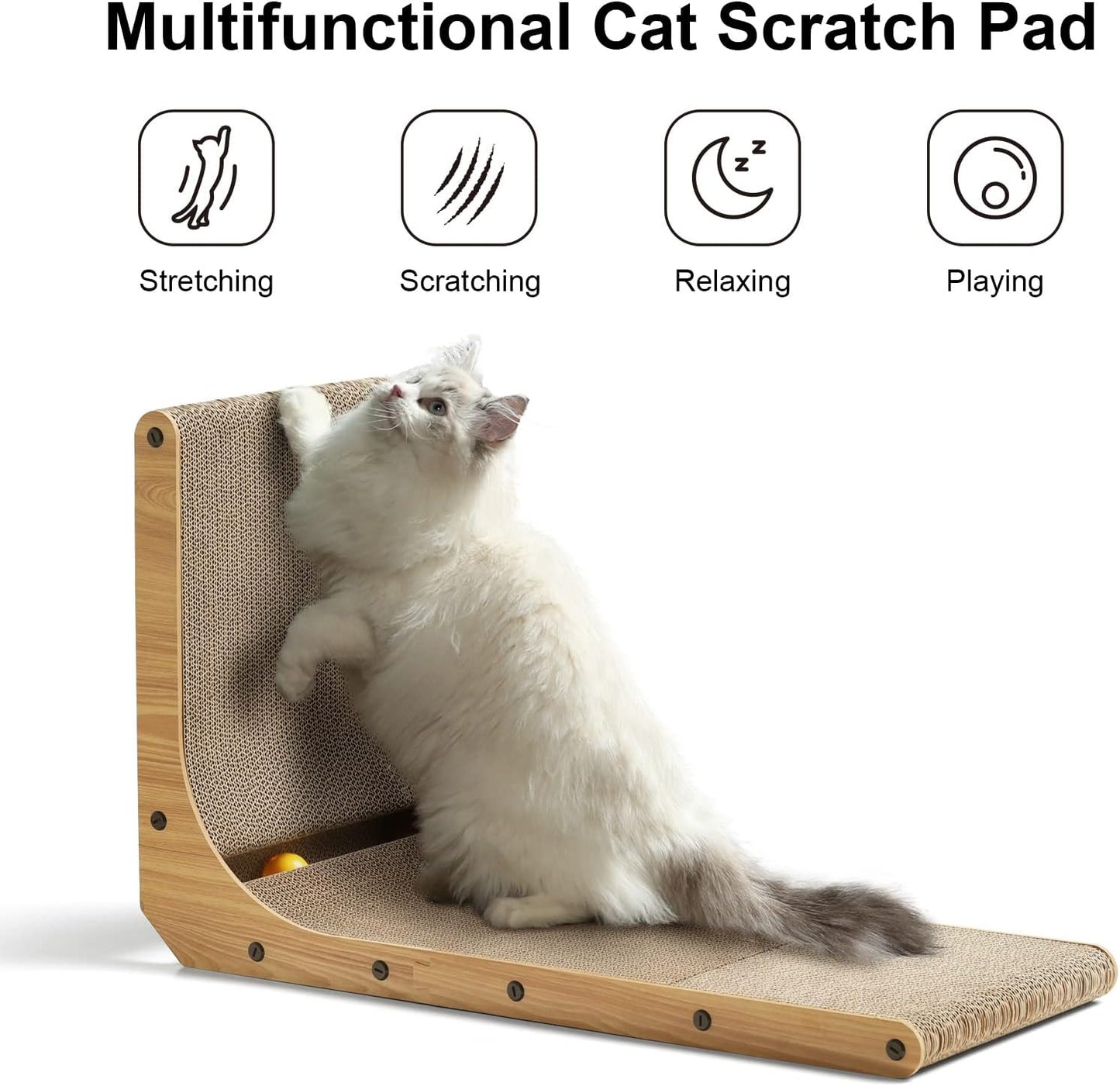Cat Scratcher, L Shape Cat Scratch Pad Wall Mounted, Cat Scratching Cardboard with Ball Toy for Indoor Cats